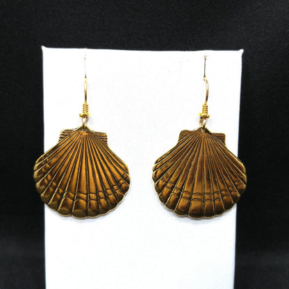 Laurel Burch Seashell Dangle Earrings, Gold Plated, Gold Filled Ear Wires, 1980s