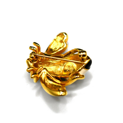 Vintage Joan Rivers Bee Brooch, Gold Plated, Enamel Red White Black, 1990s