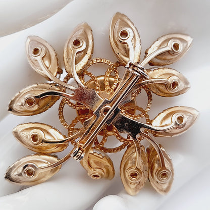 Vintage 1950s Molded Cream Leaves Faux Pearl Flower Brooch