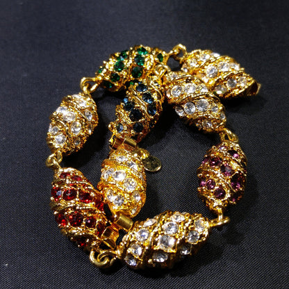 JBK Jackie Kennedy Royal Egg Bracelet Rhinestones Gold Plated Link 1960s Replica