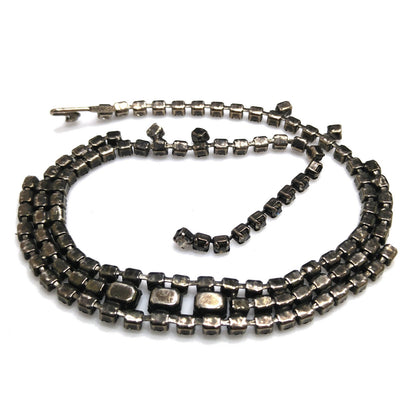 Kramer Black Diamond Rhinestone Choker Necklace, Dark Green Glass, 1950s Vintage Jewelry