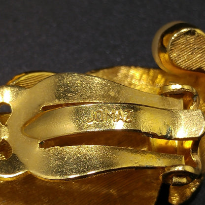 Jomaz Gold Plated Brooch & Earrings, Leaf Pave' Rhinestone Design, 1940s Vintage Jewelry