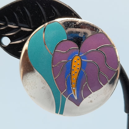 Vintage Laurel Burch Antherium Rhodium Plated Earrings