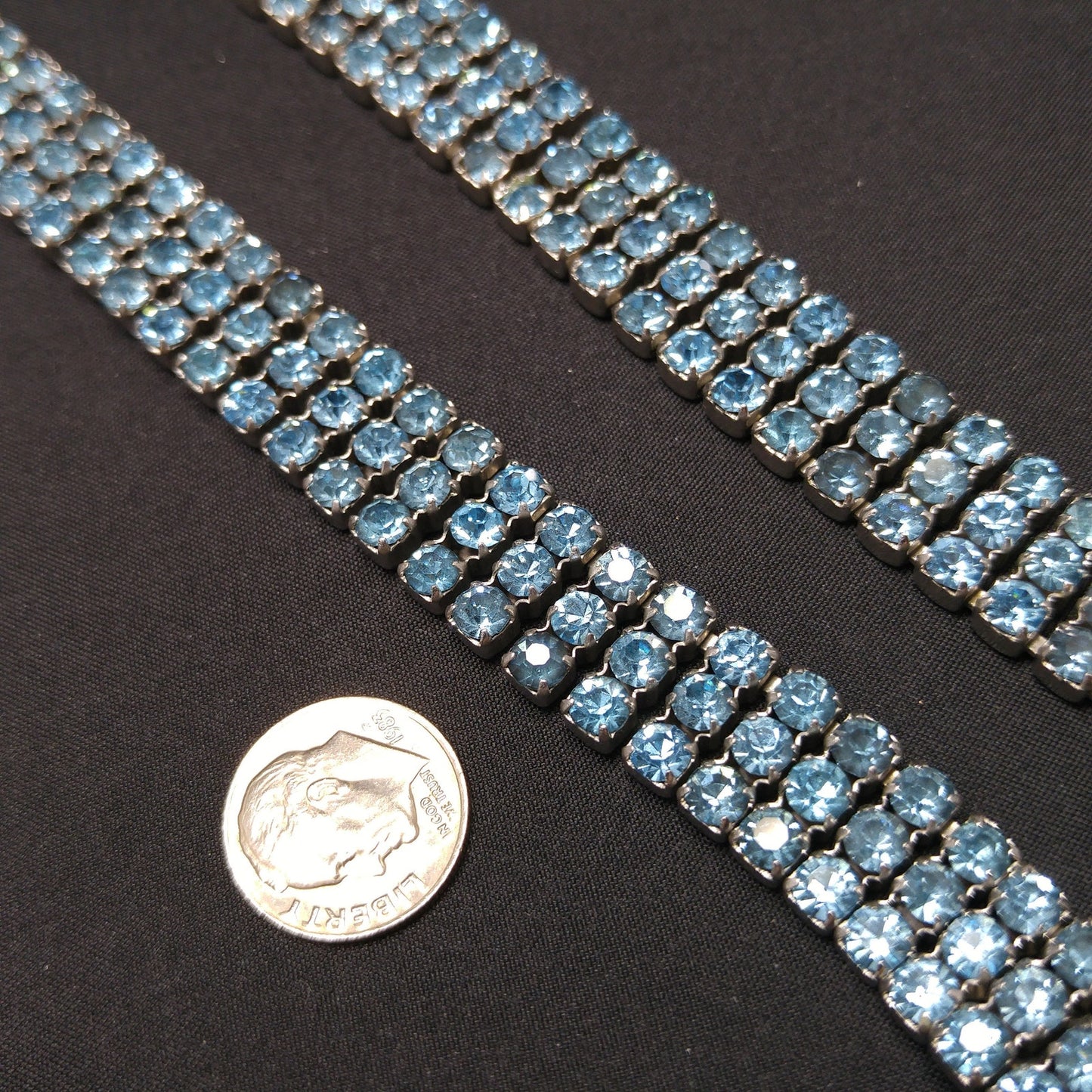 Kramer Blue Rhinestone Necklace, Rhodium Plated, 1960s Vintage Jewelry