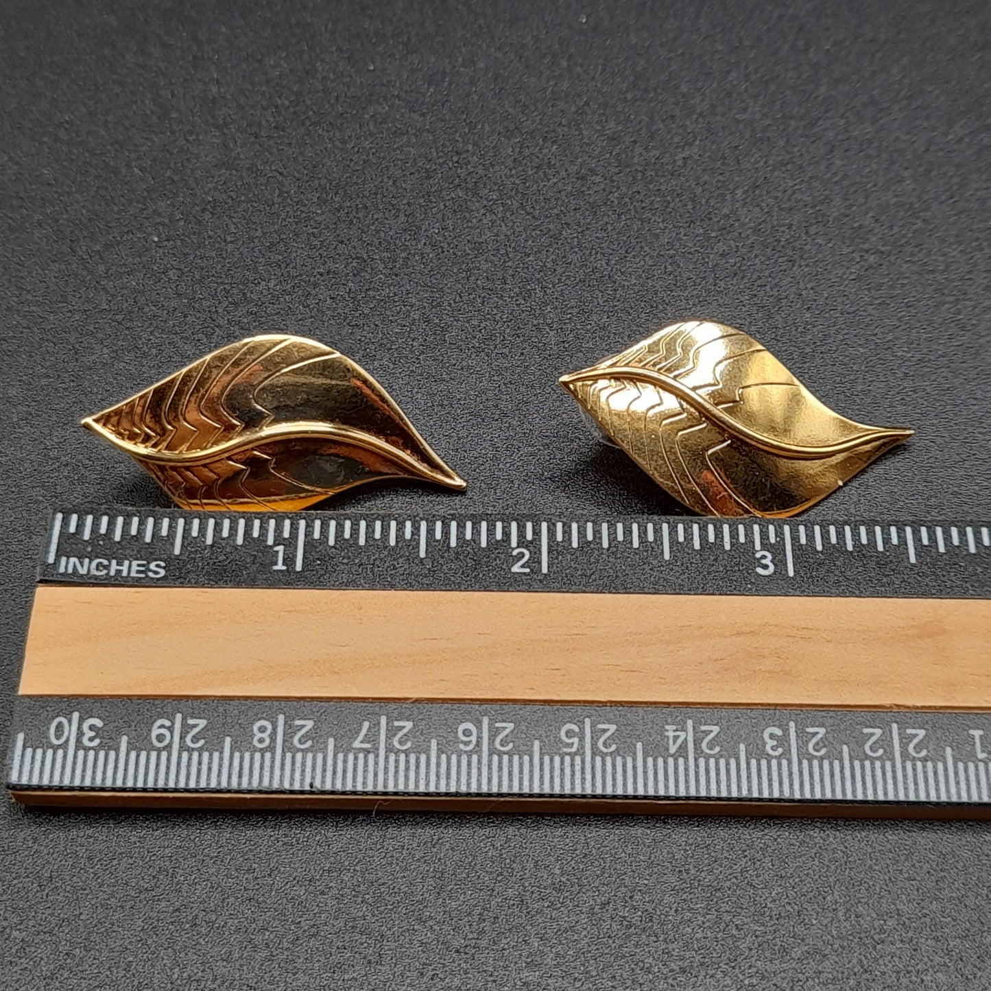 Vintage Laurel Burch Leaf Post Earrings, Gold Plated, 1 5/8 Inches