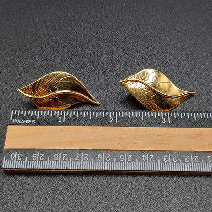 Vintage Laurel Burch Leaf Post Earrings, Gold Plated, 1 5/8 Inches