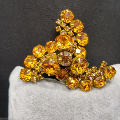 Kramer Topaz Rhinestone Brooch, Gold Plated, 1960s Vintage Jewelry