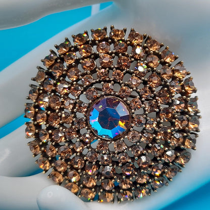 Vintage Weiss Topaz Rhinestone Brooch Earrings Set, Aurora Borealis, 1960s