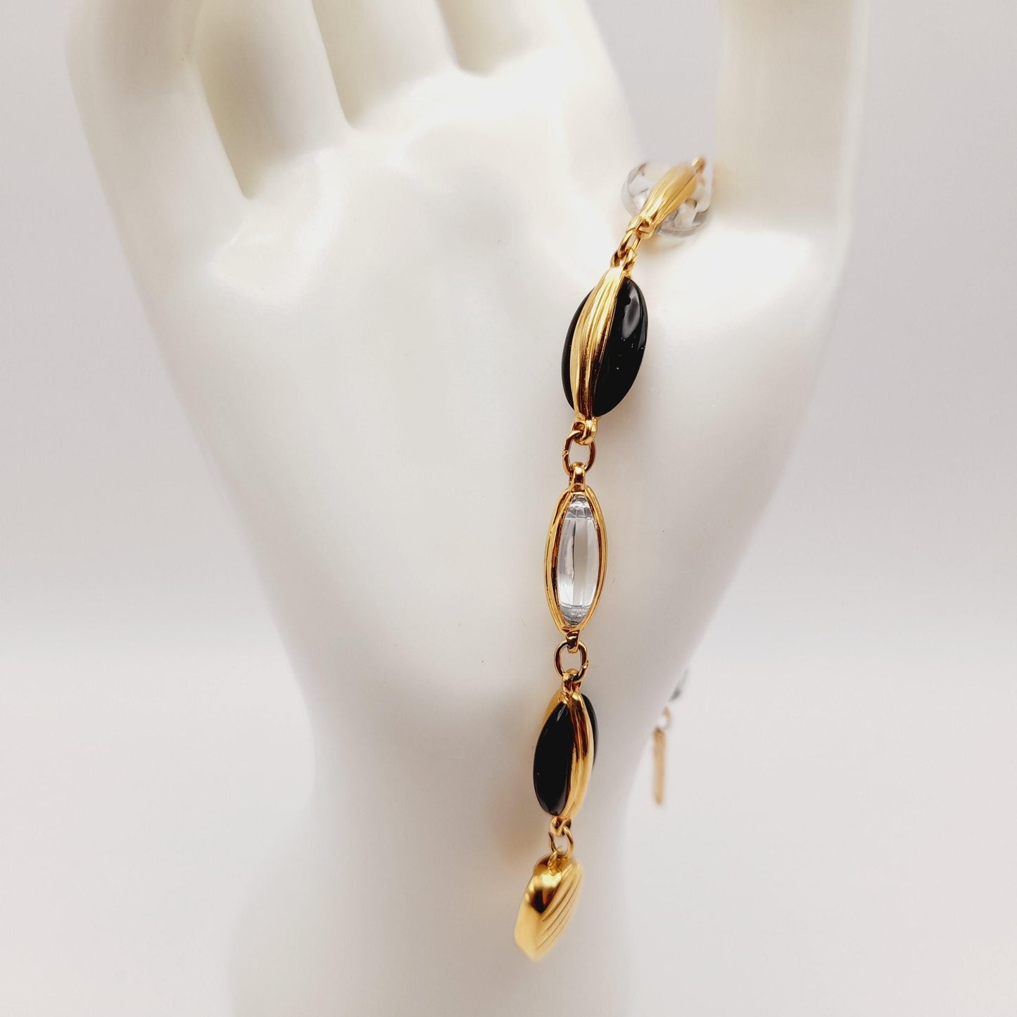 Swarovski Black & Clear Crystal Bracelet, Gold Plated, 1990s Vintage Jewelry