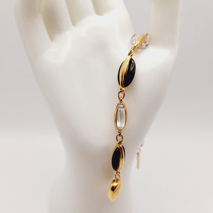 Swarovski Black & Clear Crystal Bracelet, Gold Plated, 1990s Vintage Jewelry