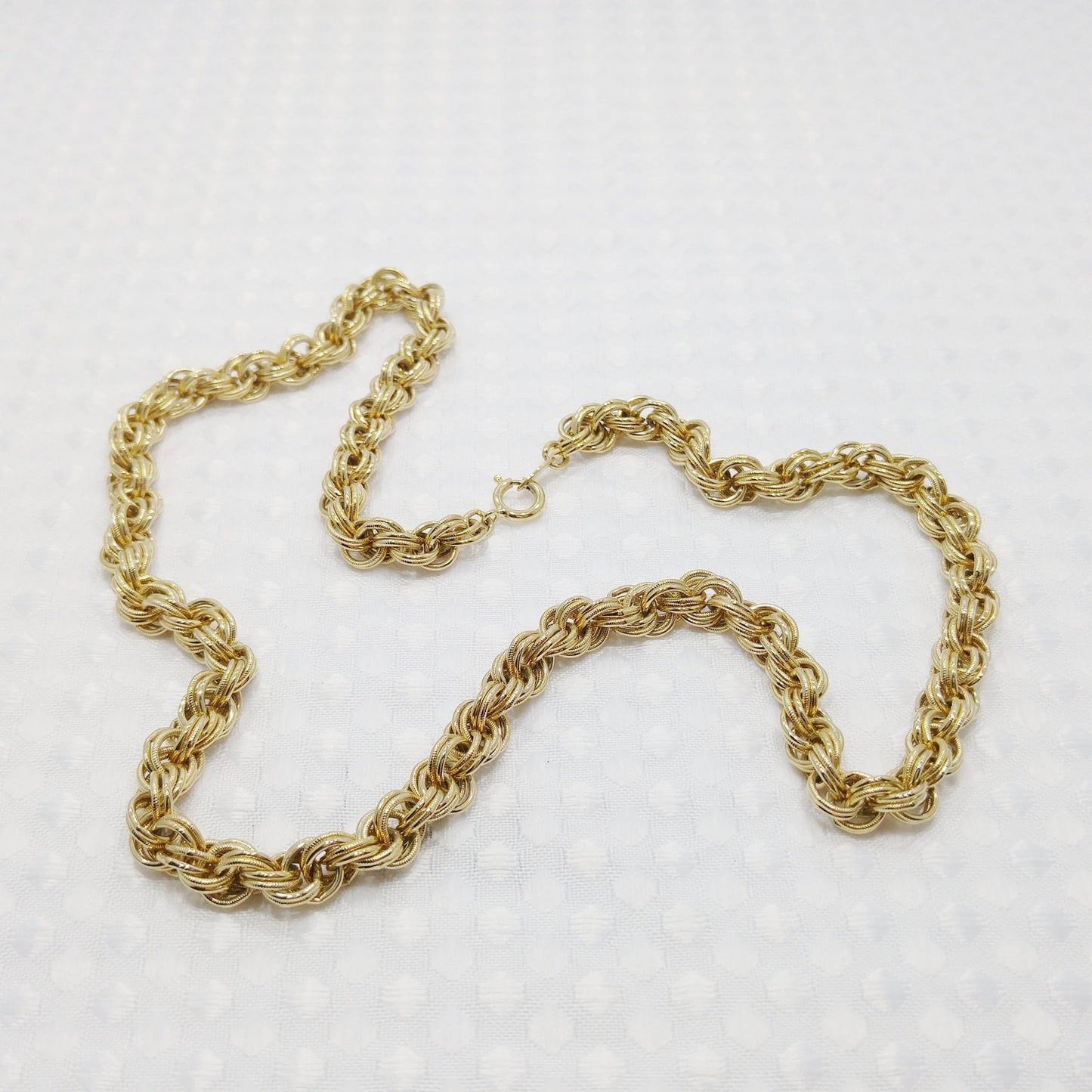Trifari TM Rolo Rope Chain Necklace, Gold Plated, 1990s Vintage Jewelry