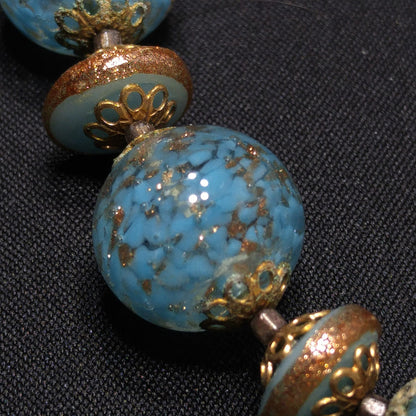 Kramer Turquoise Gold Beaded Necklace & Earrings Set, Gold Glitter Murano Glass