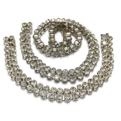 Czecho Slovakia Rhinestone Necklace & Bracelet, Clear Rhinestones, 1930s Vintage Jewelry