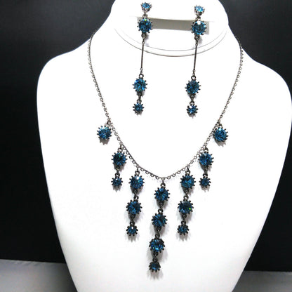 Vintage Austrian Crystal Turquoise Necklace & 3” Earrings Set USA Marianne
