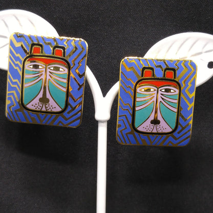 Laurel Burch "Toshio" Post Earrings, Gold Plated & Enamel Cloisonné, 1980s Vintage Jewelry