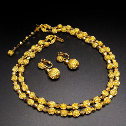 Crown Trifari Brutalist Necklace & Earrings, Electra Trifanium, 1960s Vintage Jewelry