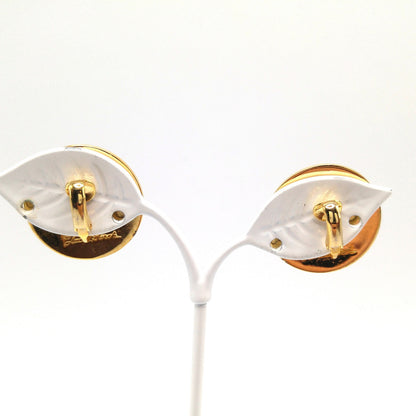 Vintage Laurel Burch "Celestial Birds" Clip Earrings, Black Enamel, Gold Plated