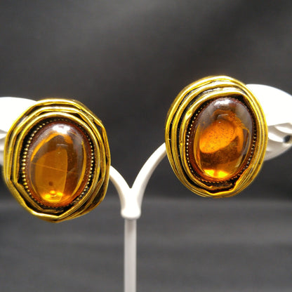 Vintage Carnegie Modernist Brooch Earrings, Light Topaz Glass, 1950s Vintage Jewelry