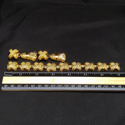 Vintage Ivana Tassel Earrings & Bracelet Set, Gold Plated, 1990s Vintage Jewelry