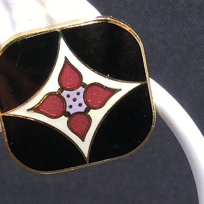 Vintage Laurel Burch "Minya" Post Earrings, Gold Plated, Enamel Cloisonne, 1980s