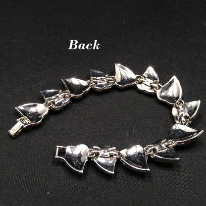 Crown Trifari Heart Leaves Bracelet, Rhodium Plated, 1960s Vintage Jewelry