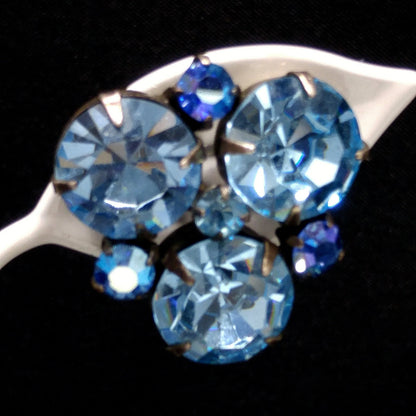 Regency Blue Rhinestone Brooch Earrings Set, 1950s Vintage Jewelry