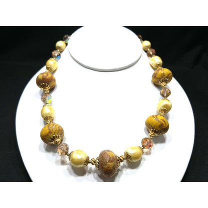 Vintage Vendome Art Bead Necklace Faux Baroque Pearls & AB Crystals 1960s