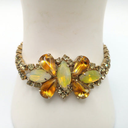 Topaz Opalescent Rhinestone Bracelet, Gold Plated, 1960s Vintage Jewelry
