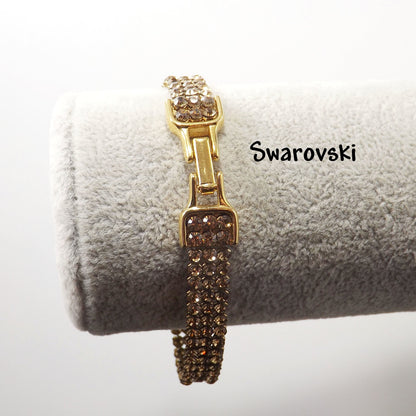 Vintage Swarovski Bracelet 1990s Swan Logo Light Topaz Rhinestone Mesh Gold 7.5"