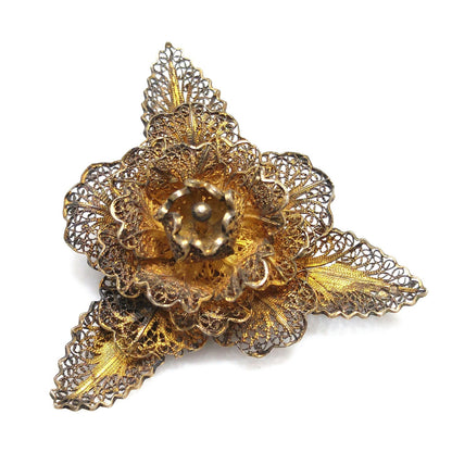 Topazio Portugal Flower Brooch, Silver Vermeil, 1930s Vintage Jewelry