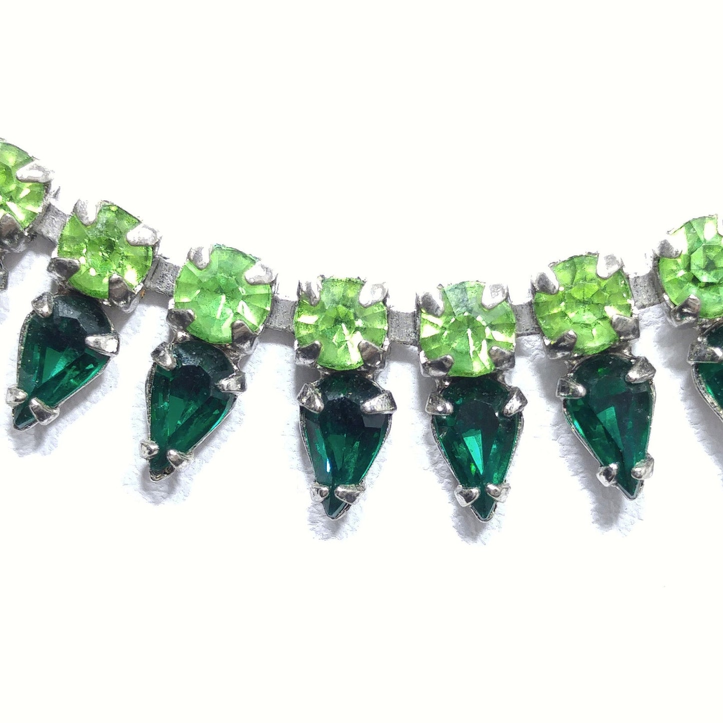 Vintage Sherman Green Rhinestone Necklace, Vaseline or Uranium Glass, 1950s