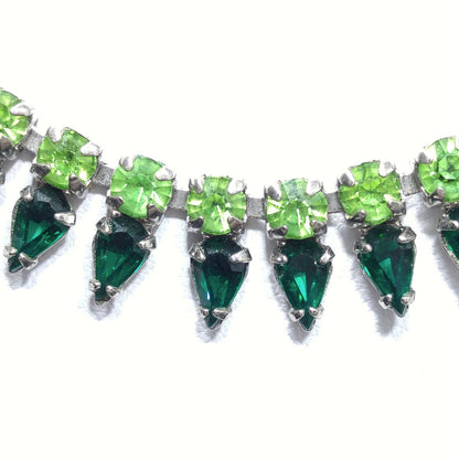 Sherman 1950s Green Rhinestone Choker Necklace | Emerald & Peridot Vintage Aurora Glass | Mid-Century Uranium Glass Jewelry