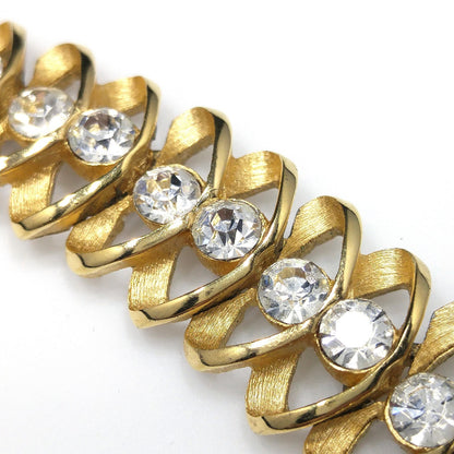 Crown Trifari Clear Rhinestone Bracelet, Gold Plated, 1960s Vintage Jewelry