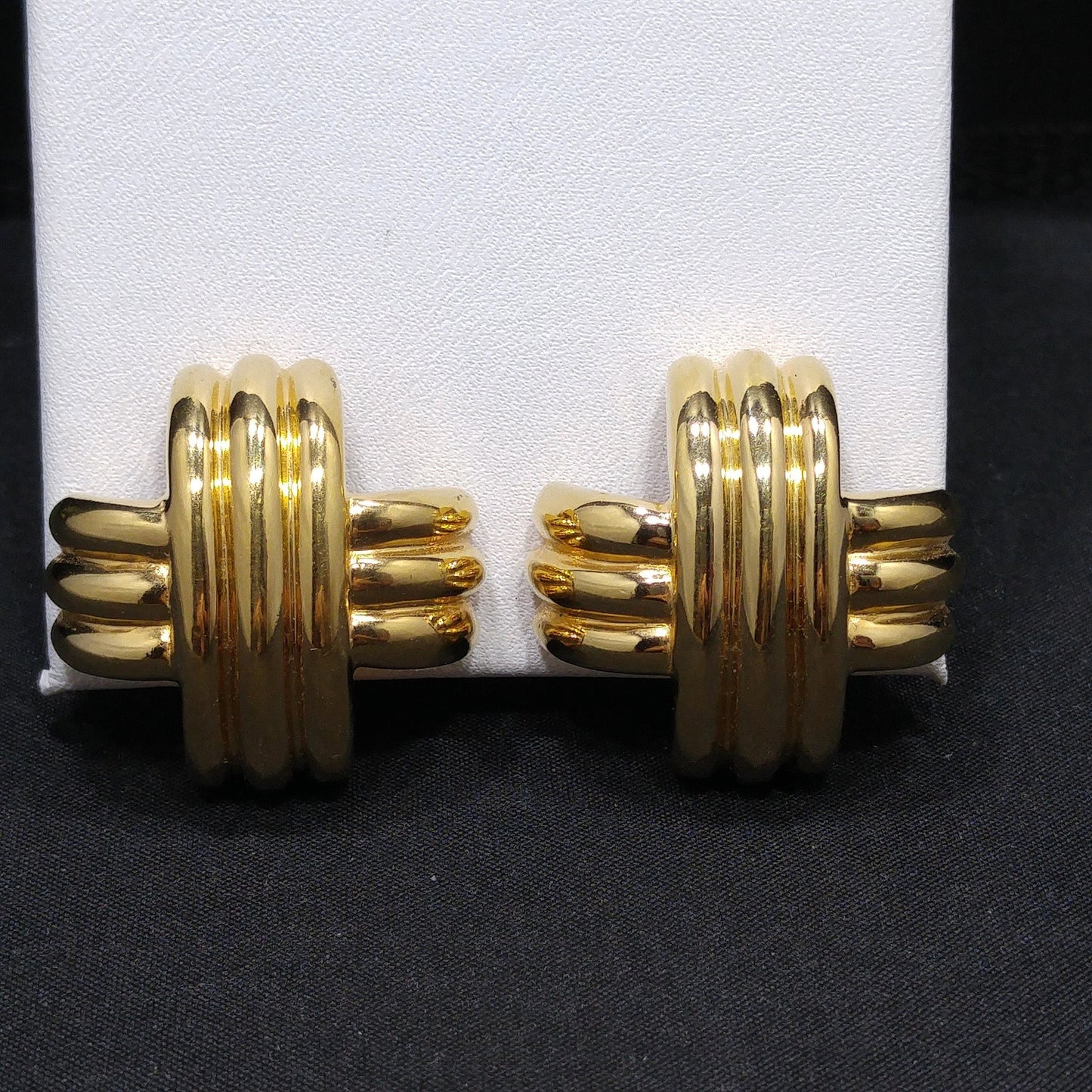 Ciner Gold Plated Cross Earrings, Signed Clips, 1980s Vintage Jewelry
