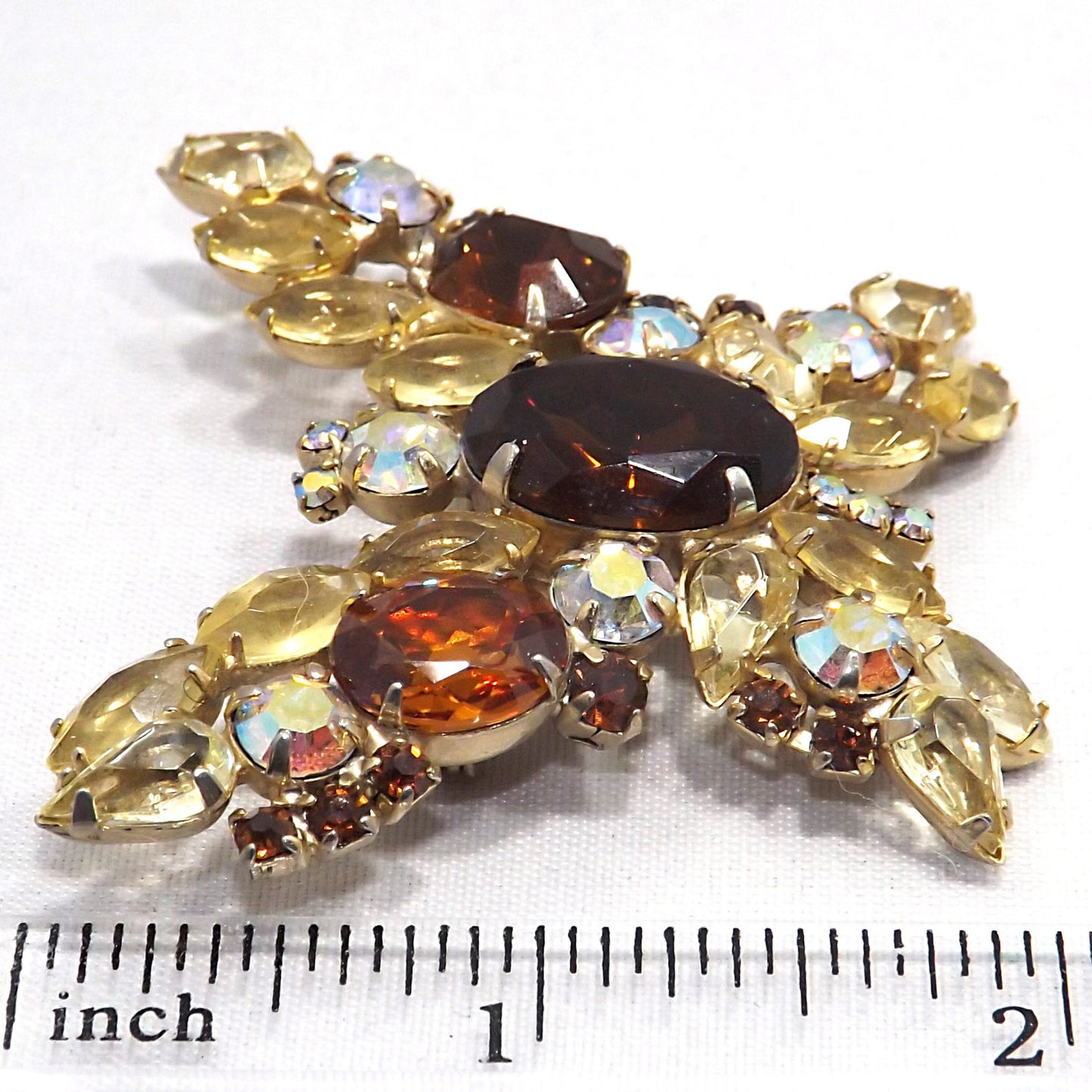 Vintage Butterfly Brooch D & E Juliana Style Rootbeer Rhinestones Yellow Open Back Aurora Borealis Rhinestones Gold Tone Vintage Jewelry
