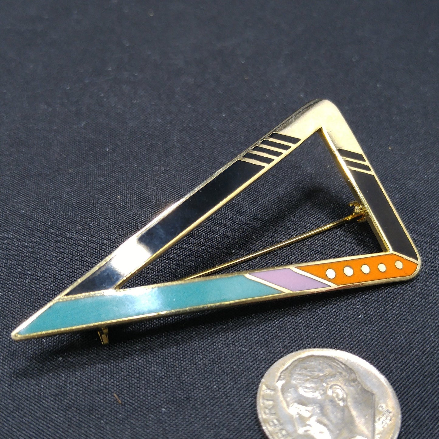 Vintage Laurel Burch "Zemi" Geometric Brooch, Triangle, Gold Plated, 1980s