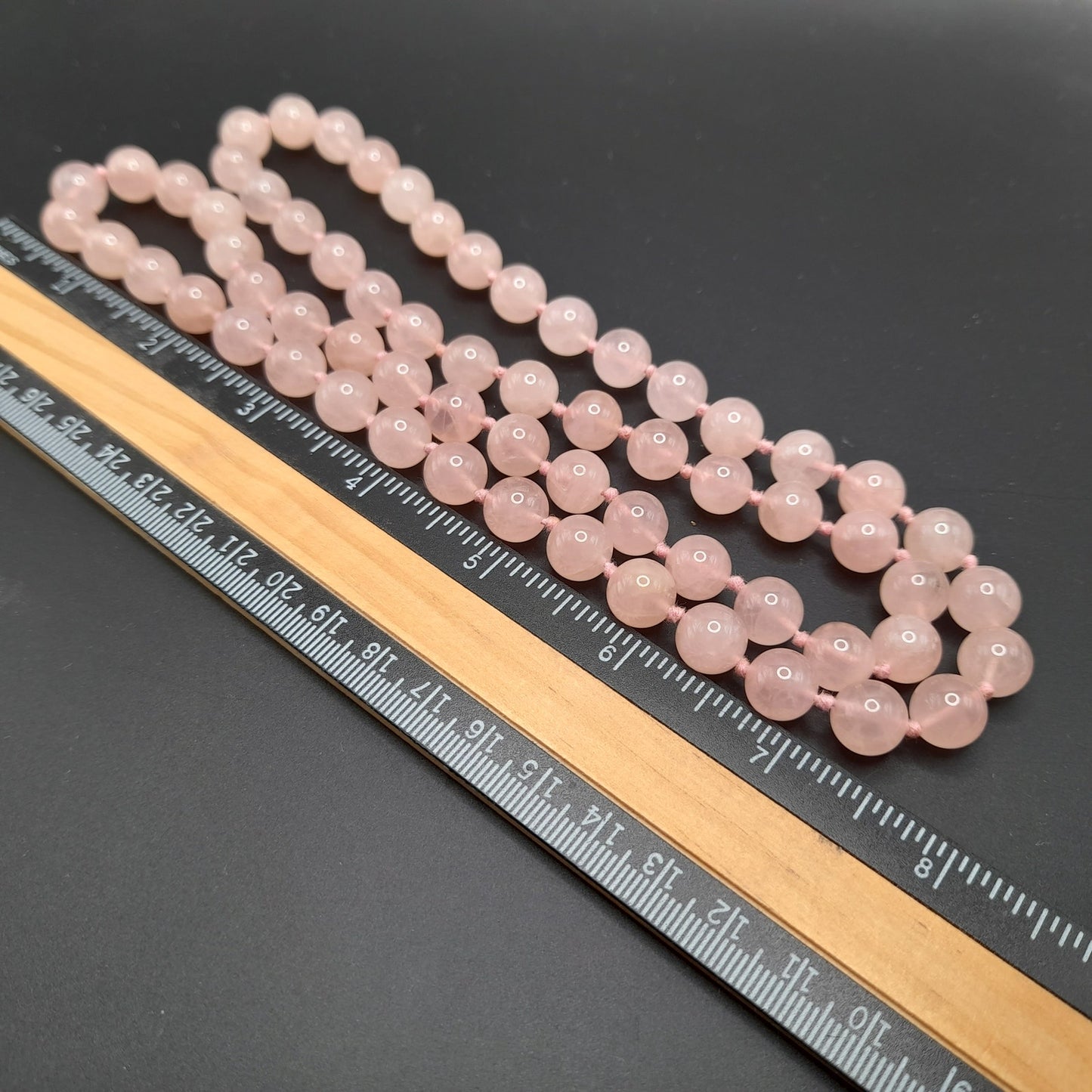 Vintage Pink Quartz Hand-Knotted Necklace – 30 Inches, No Clasp