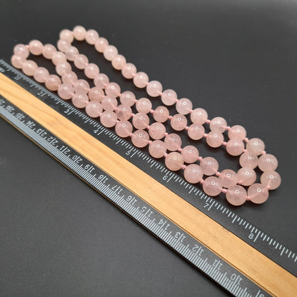 Vintage Pink Quartz Hand-Knotted Necklace – 30 Inches, No Clasp