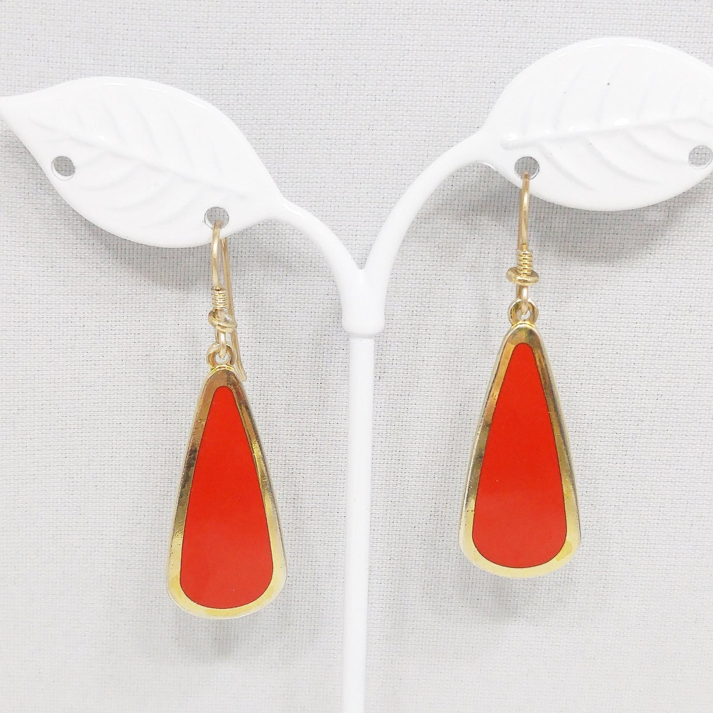 Laurel Burch Red & Gold Teardrop Earrings, Gold Plated, 1980s Vintage Jewelry