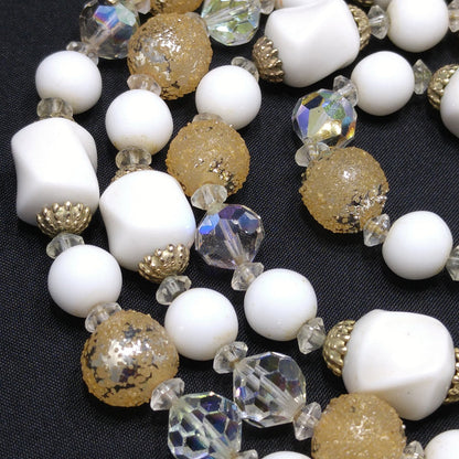 Vendome Long Beaded Crystal & Glass Necklace, Aurora Borealis, Gold Plated, 1960s Vintage Jewelry