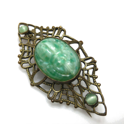 Czech Marbled Glass Scarab Brooch, Egyptian Revival, 1930s Vintage Jewelry