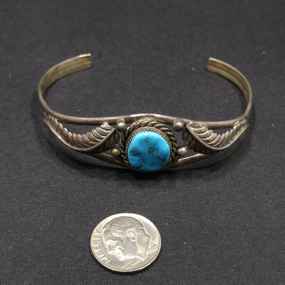 Navajo S. Dickens Cuff Bracelet, Sterling Silver Gemstone, Vintage Jewelry