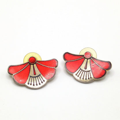 Laurel Burch Red Floral Post Earrings, Two Earrings in One, Gold Plated, 1980s Vintage Jewelry