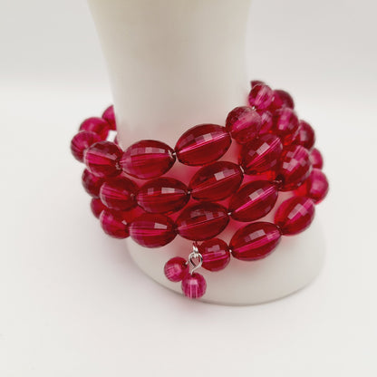 Vintage 1950s Purple Faceted Lucite Oval Beads Memory Wire Bracelet