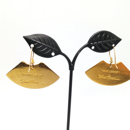 Laurel Burch "Palm Leaves" Earrings, Red Black Enamel, Gold Plated, 1980s Vintage Jewelry