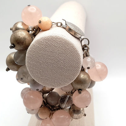 Susan Cummings Beaded Clip Earrings & Bracelet, Sterling Silver, Gemstone Beads