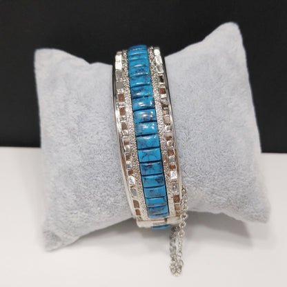 Whiting & Davis Faux Turquoise Hinged Bracelet, Silver Tone, 1970s Vintage Jewelry