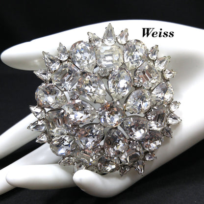 Vintage Weiss Large Clear Floral Brooch, Rhodium Plate, 1950s