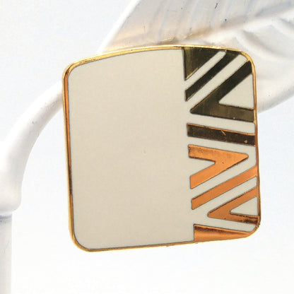 Vintage Laurel Burch "Naito" Geometric Post Earrings, Cream Enamel, Gold Plate