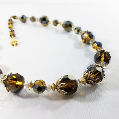 Vendome Necklace Aurora Borealis Mink Brown Swarovski Crystal Single Strand